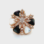 Black and White Mother of Pearl with Diamond Petals Ring Diamonds House