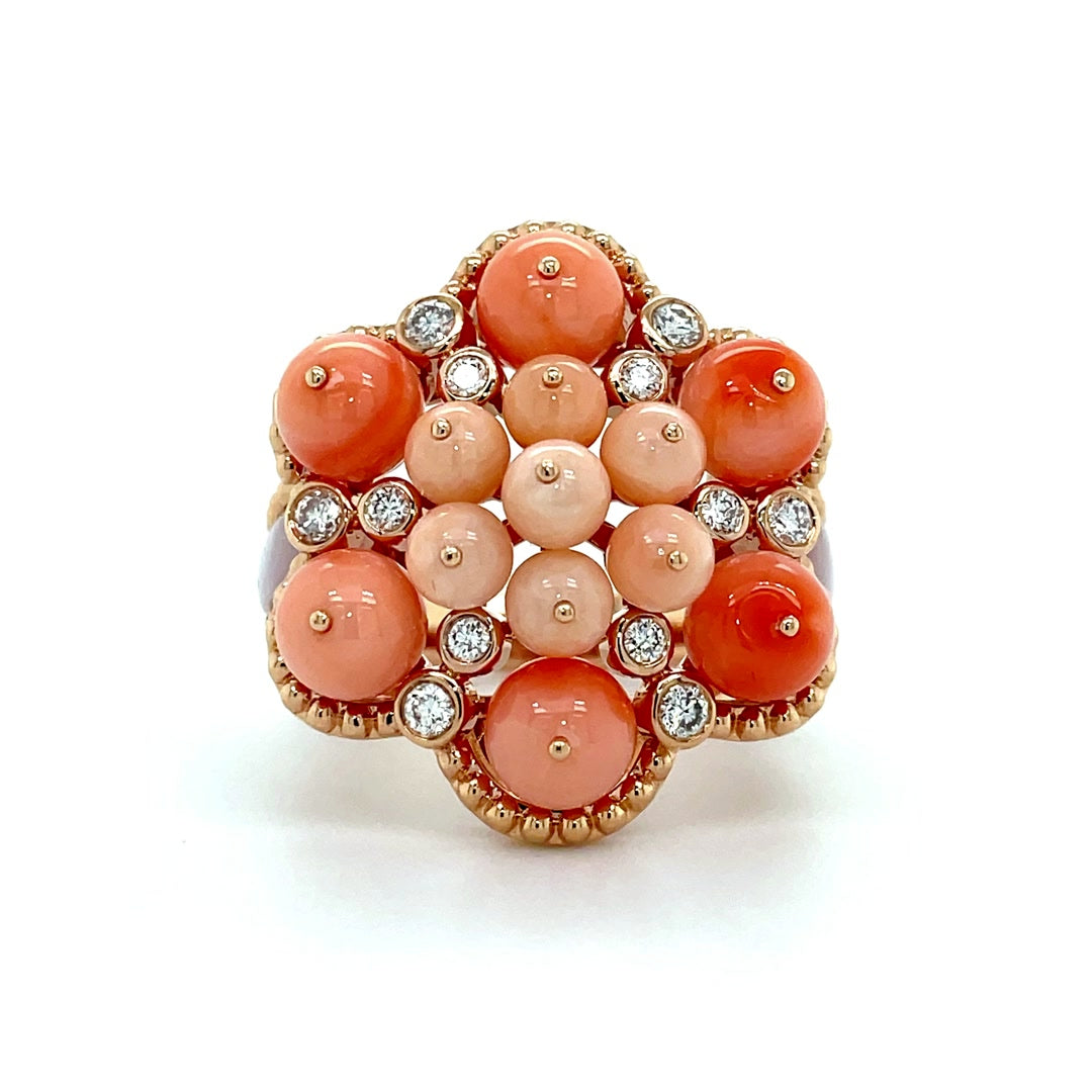 Diamond and Coral Flower Cluster Ring Diamonds House