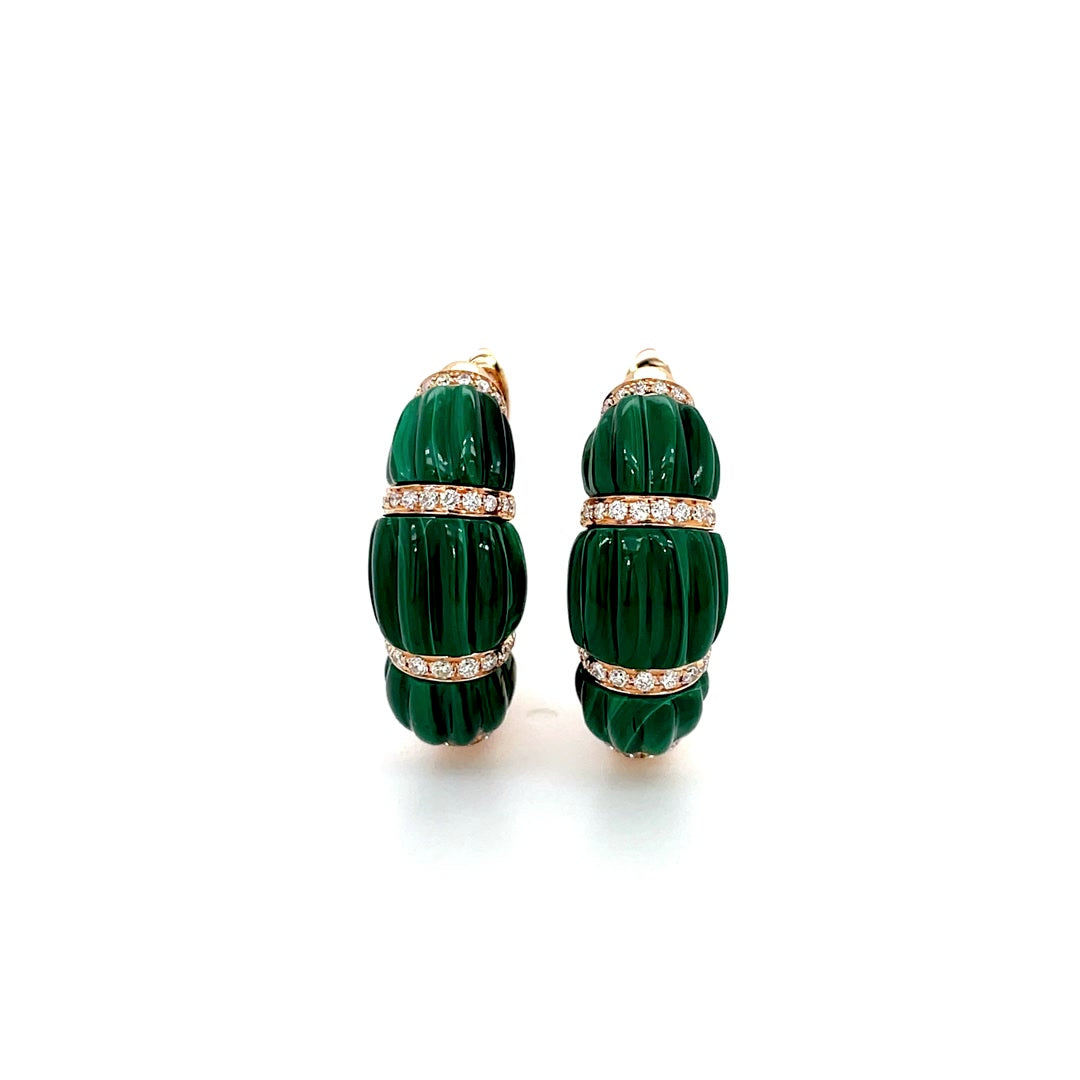 Hoop Sculpted Malachite with Diamond Bands Earrings Diamonds House