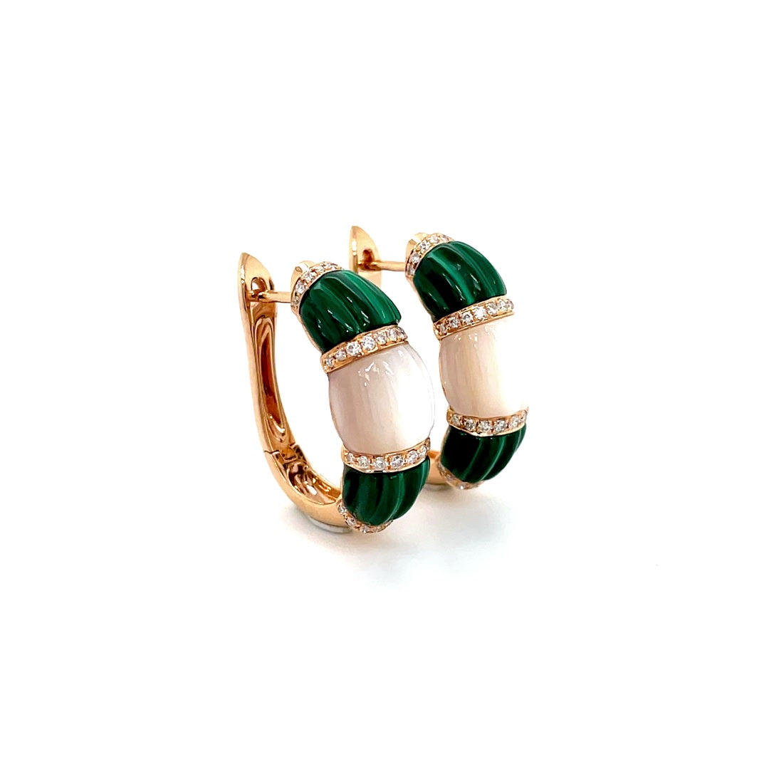 Hoop Sculpted Malachite and Mother of Pearl with Diamond Bands Earrings Diamonds House