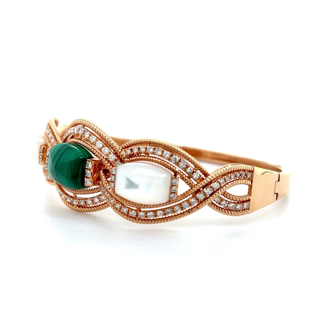 Malachite and Mother of Pearl Diamond Wave Bangle Diamonds House