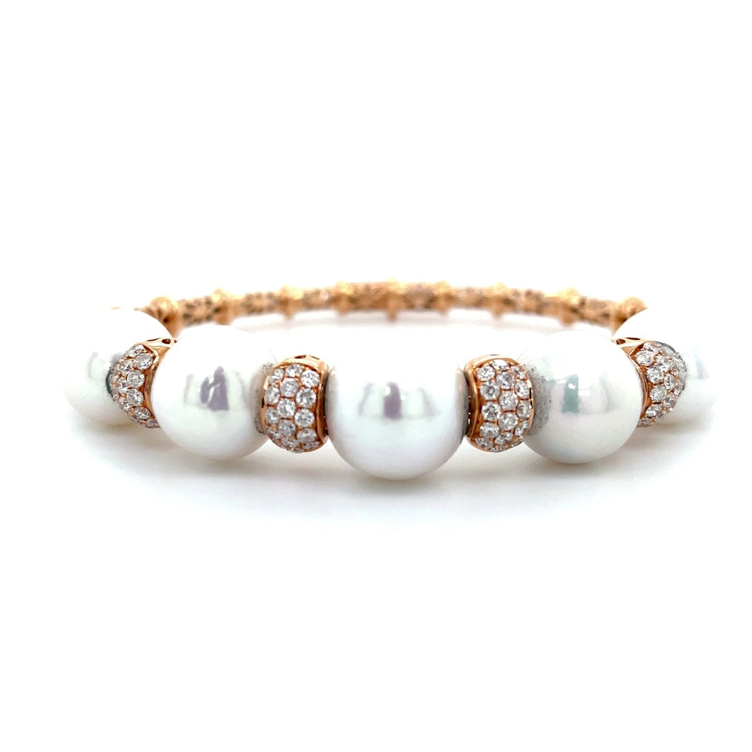 Bold Mother of Pearl and Diamond Beaded Bangle Diamonds House