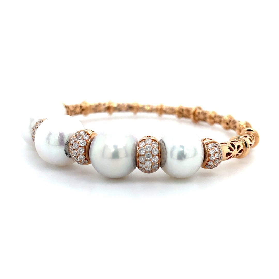 Bold Mother of Pearl and Diamond Beaded Bangle Diamonds House