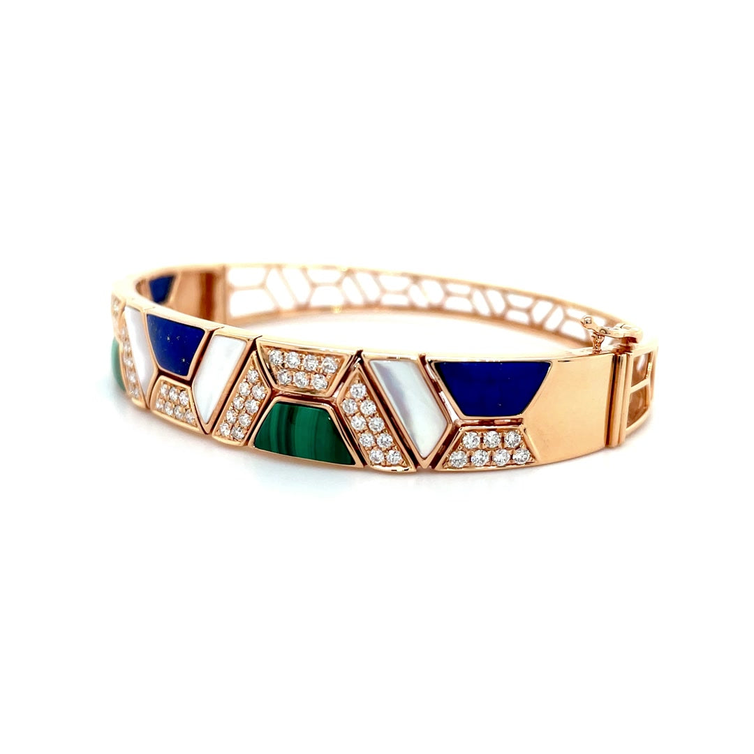 Geometric Diamond Bangle with Malachite, Lapis, and Mother of Pearl Diamonds House