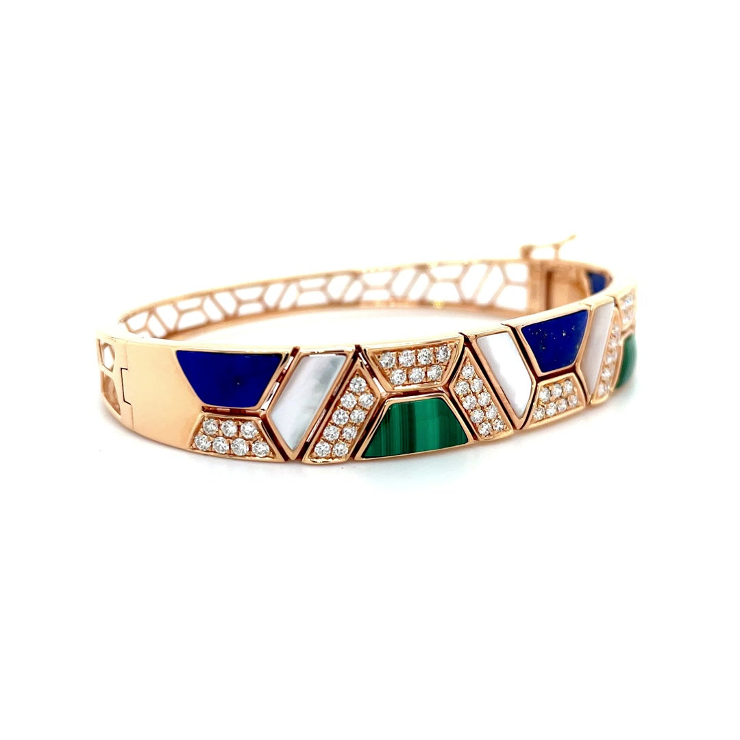 Geometric Diamond Bangle with Malachite, Lapis, and Mother of Pearl Diamonds House