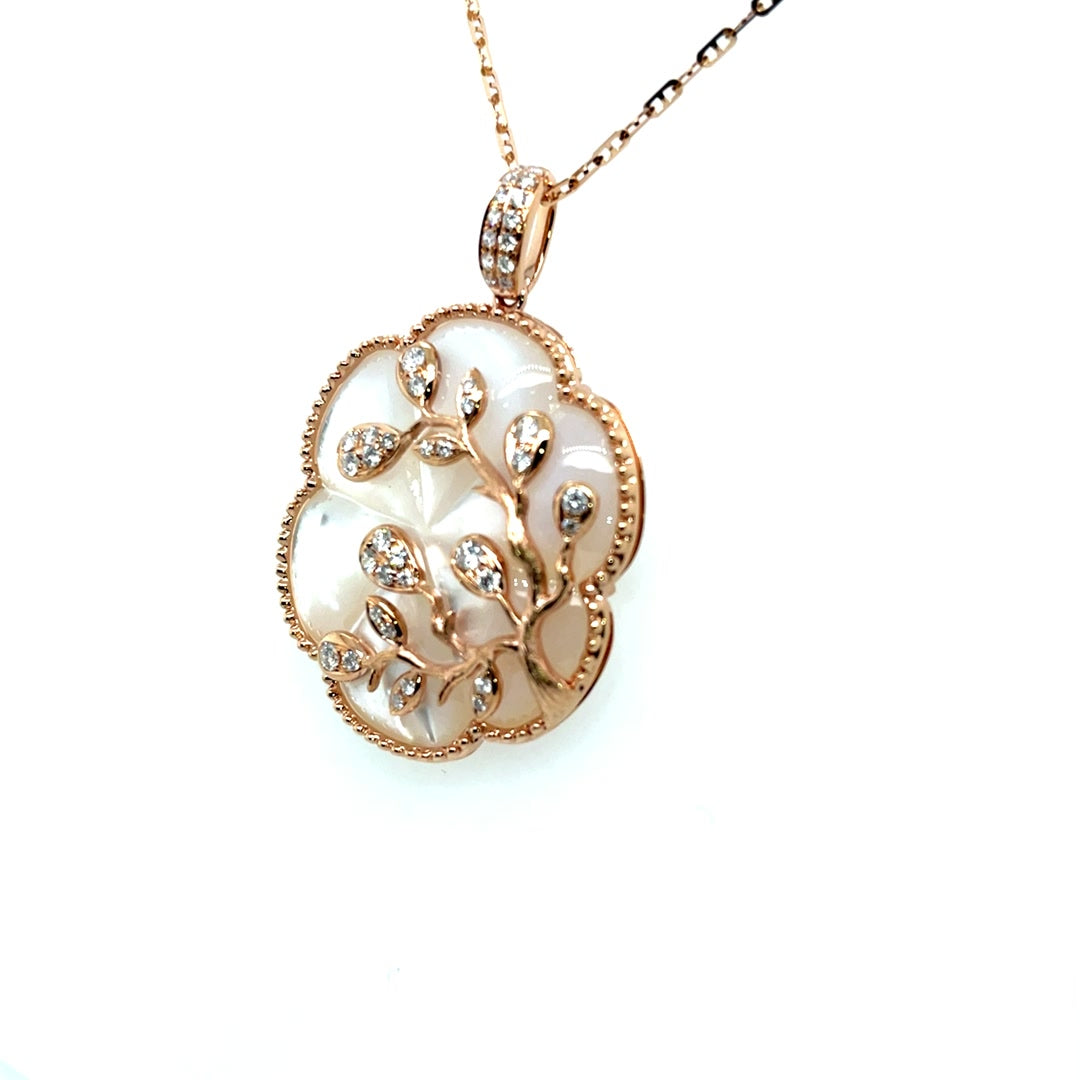 Mother of Pearl Pendant Necklace with Diamond Vine Motif Diamonds House