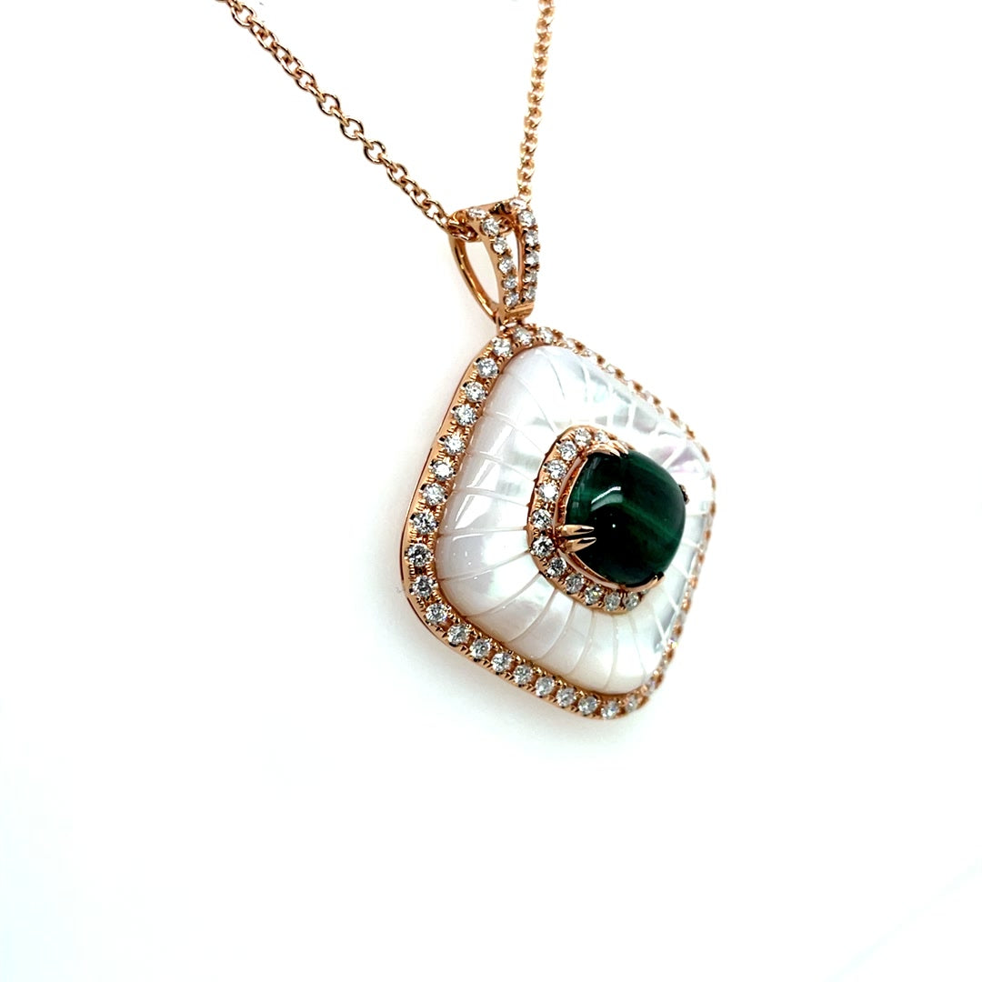 Starburst Diamond Pendant Necklace with Mother of Pearl and Malachite Diamonds House