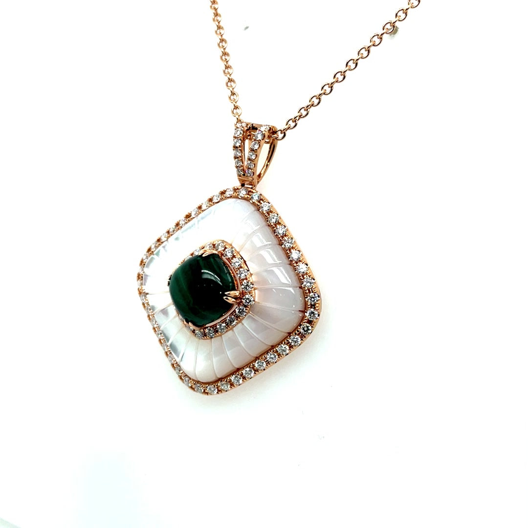 Starburst Diamond Pendant Necklace with Mother of Pearl and Malachite Diamonds House