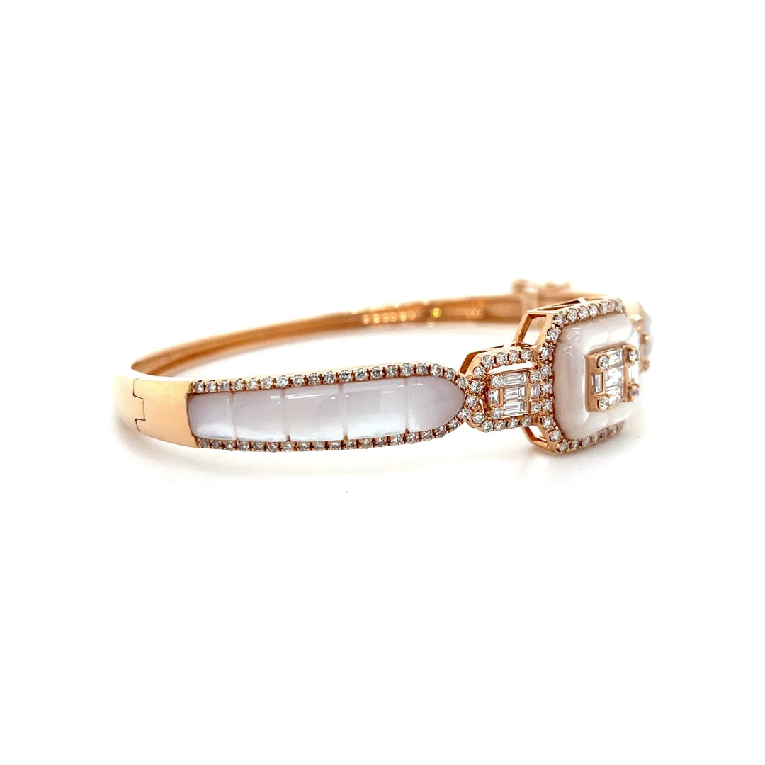 Mother of Pearl and Diamond Halo Bangle Diamonds House