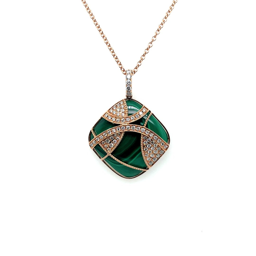 Malachite Pendant Necklace with Interlaced Diamond Pattern Diamonds House