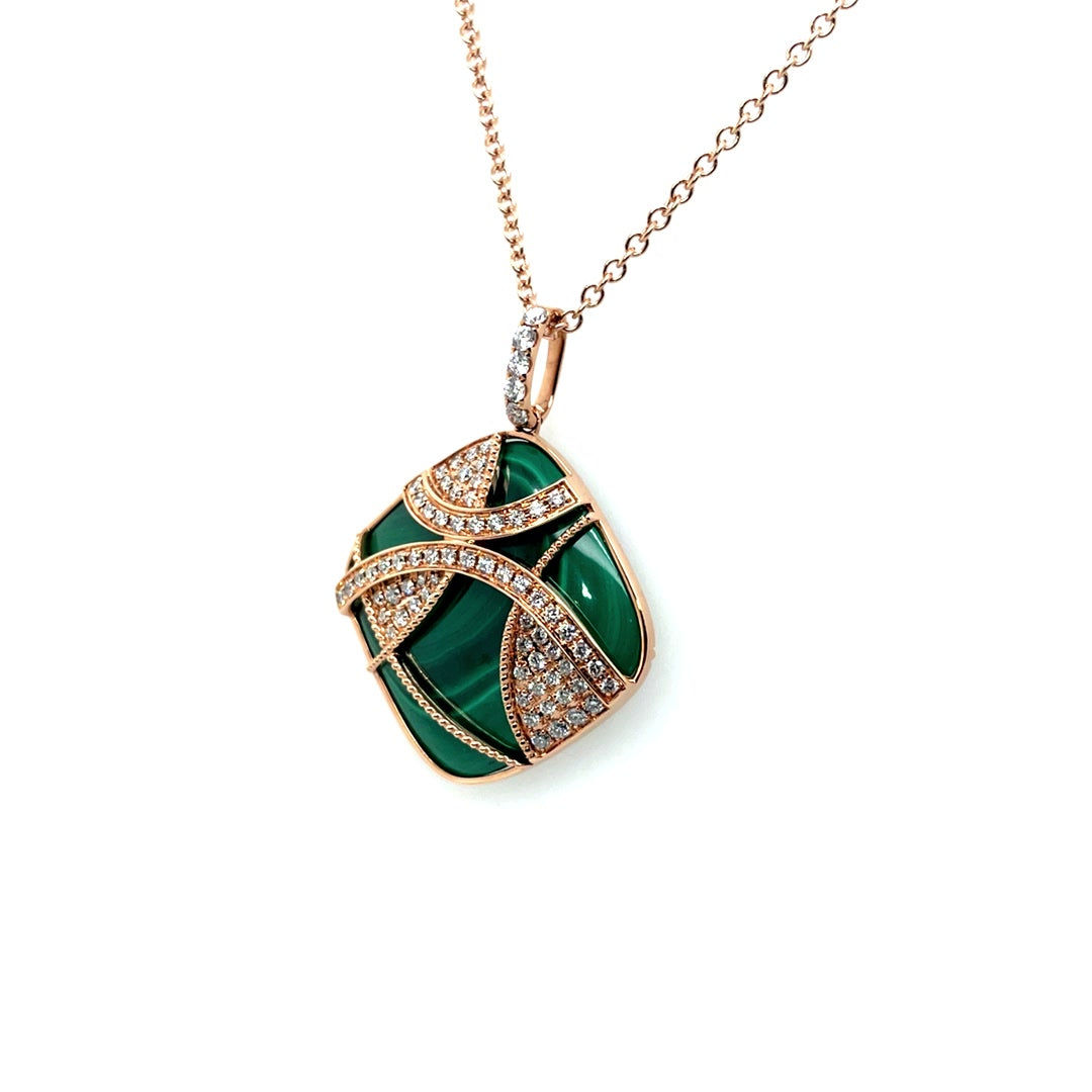 Malachite Pendant Necklace with Interlaced Diamond Pattern Diamonds House