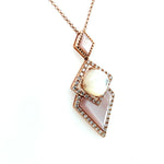 Modern Geometric Mother of Pearl and Diamond Pendant Necklace Diamonds House