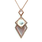 Modern Geometric Mother of Pearl and Diamond Pendant Necklace Diamonds House