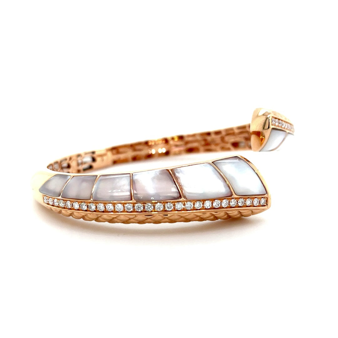 Diamond Open Cuff Bangle with Spiral Mother of Pearl Diamonds House