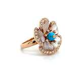 Mother of Pearl Flower Ring with Turquoise Center and Diamond Accents Diamonds House