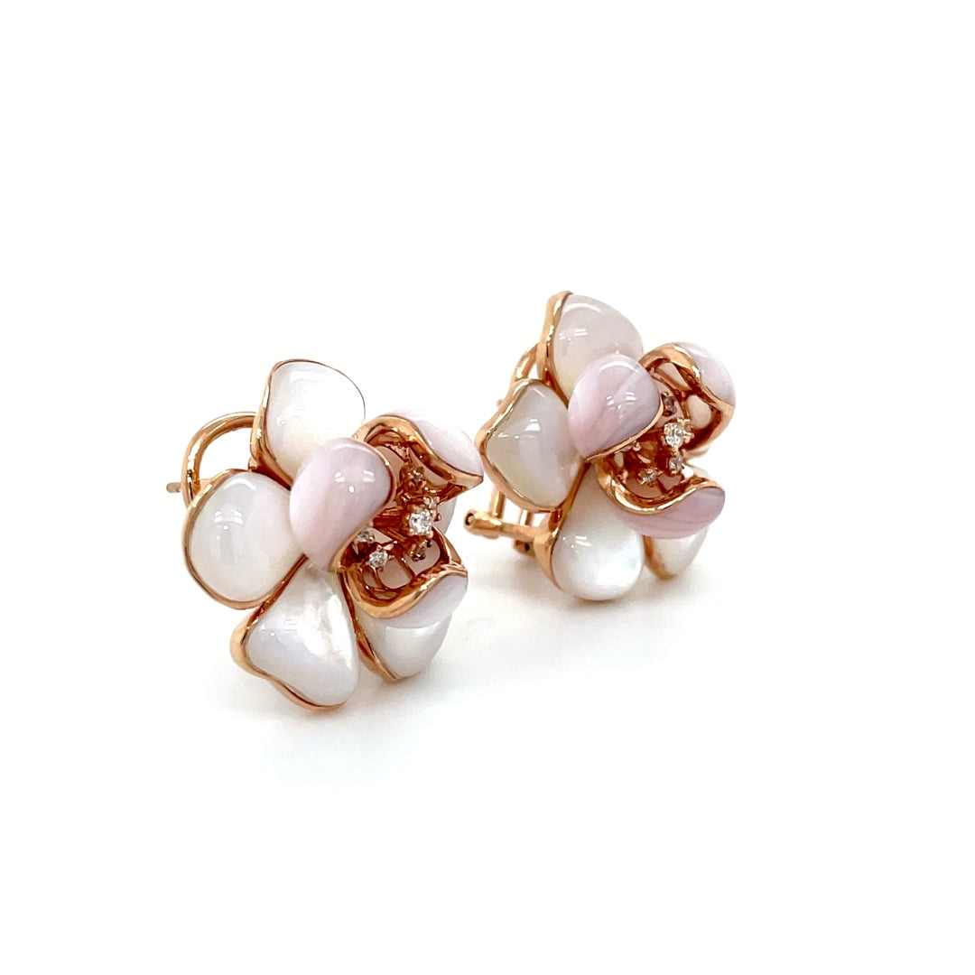 Stud Cherry Blossom Mother of Pearl Flower and Diamond Earrings Diamonds House