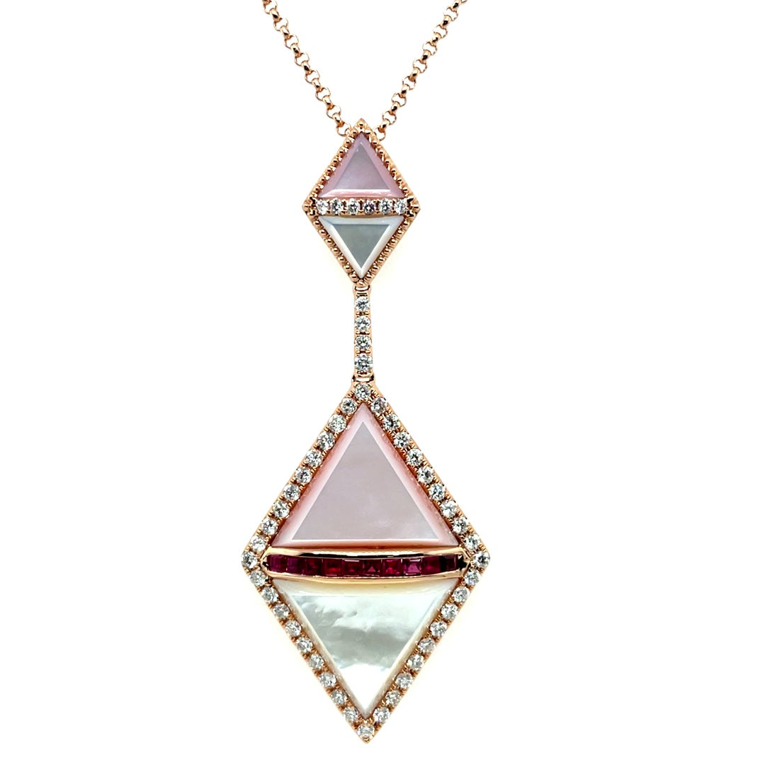 Geometric Drop Pendant Necklace with Mother of Pearl and Diamond Accents Diamonds House