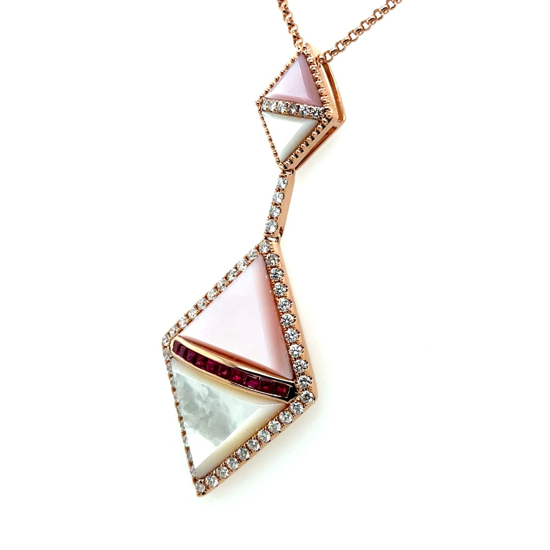 Geometric Drop Pendant Necklace with Mother of Pearl and Diamond Accents Diamonds House