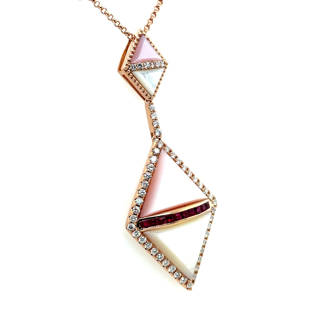 Geometric Drop Pendant Necklace with Mother of Pearl and Diamond Accents Diamonds House