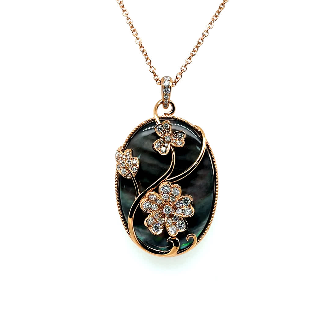 Diamond Floral Pendant Necklace with Black Mother of Pearl Diamonds House