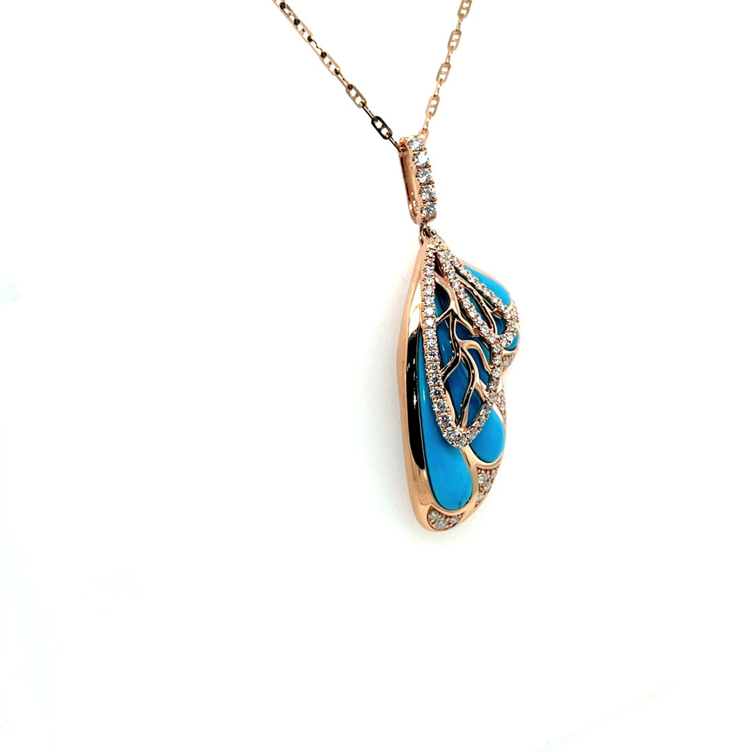 Celestial Wing Pendant Necklace with Turquoise Lapis and Diamond Accents Diamonds House