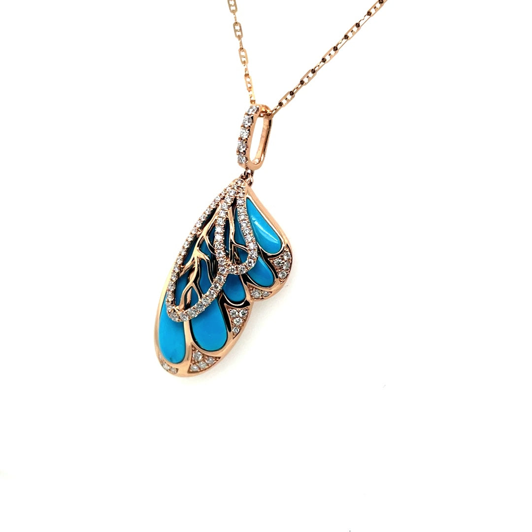 Celestial Wing Pendant Necklace with Turquoise Lapis and Diamond Accents Diamonds House