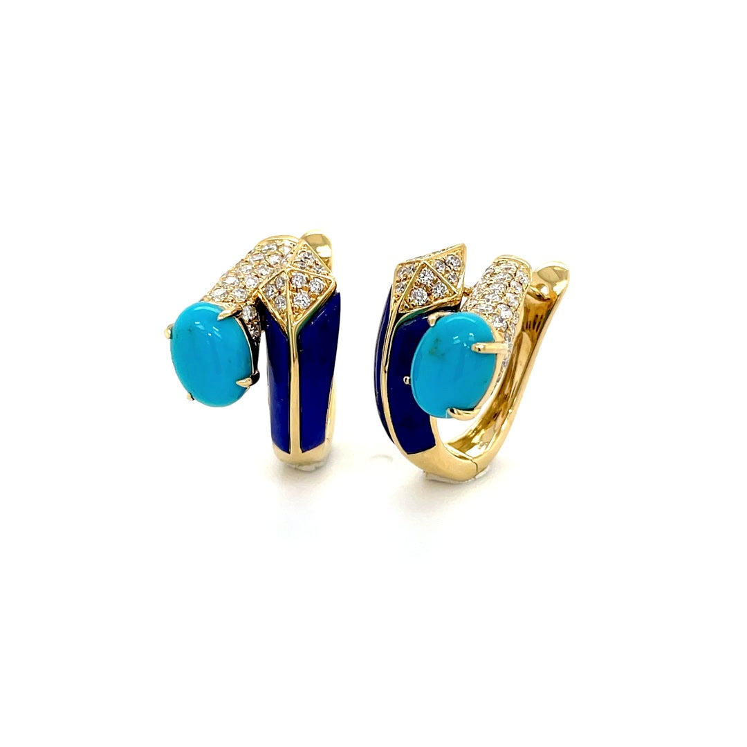 Hoop Pavé Diamonds with Turquoise and Lapis Earrings Diamonds House