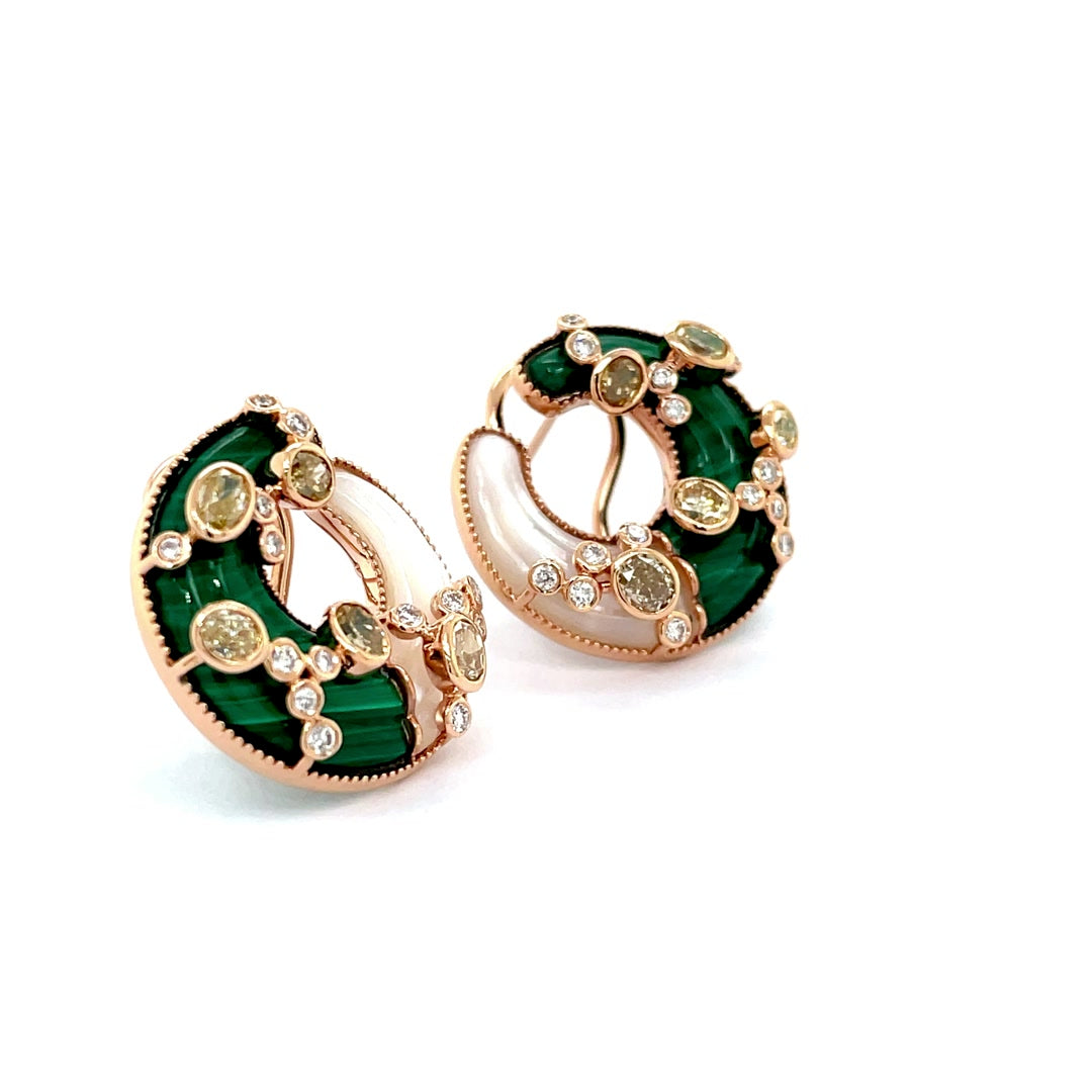 Hoop Malachite, Mother of Pearl, and Diamond Crescent Earrings Diamonds House