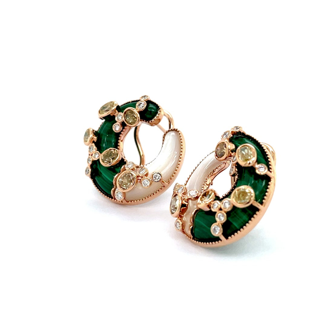 Hoop Malachite, Mother of Pearl, and Diamond Crescent Earrings Diamonds House