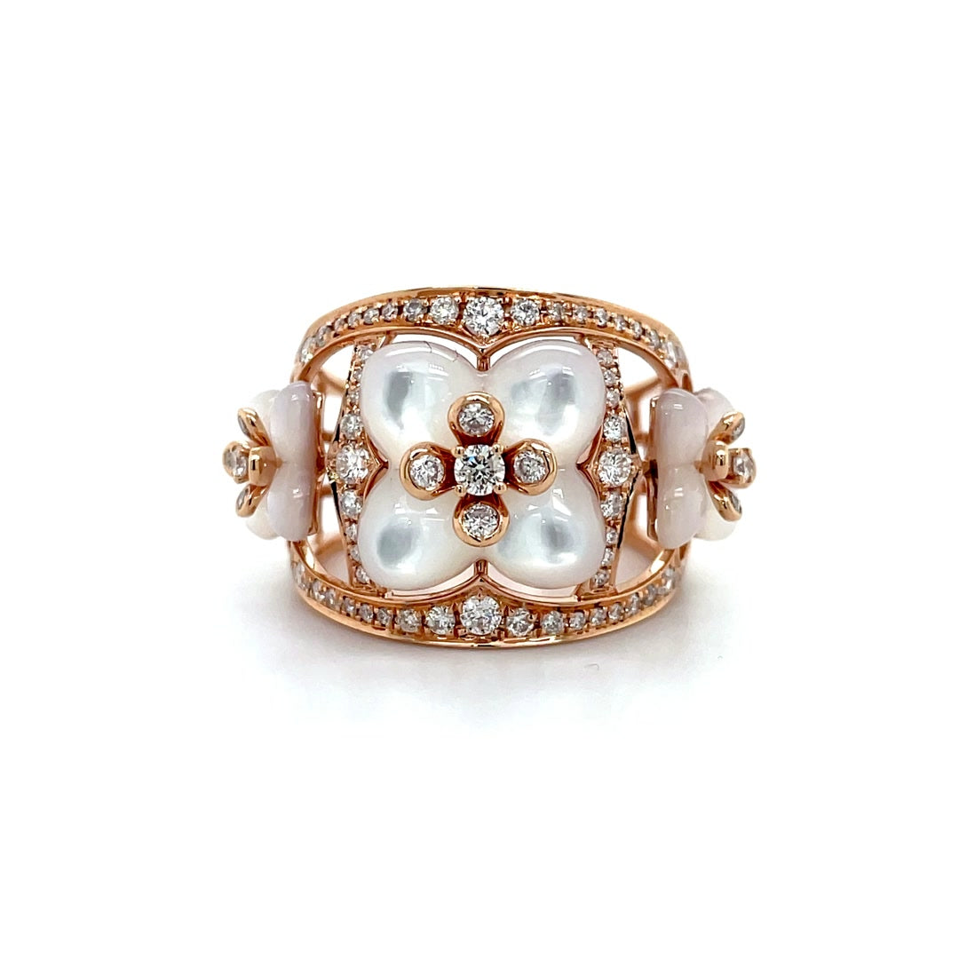 Diamond Ring with Mother of Pearl Flowers Diamonds House