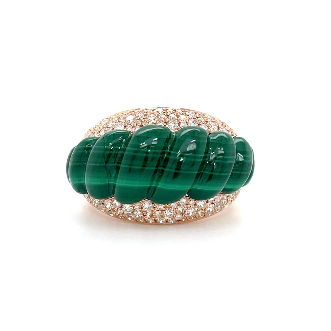 Twirling Malachite Dome Ring with Pavé Diamond Accents Diamonds House