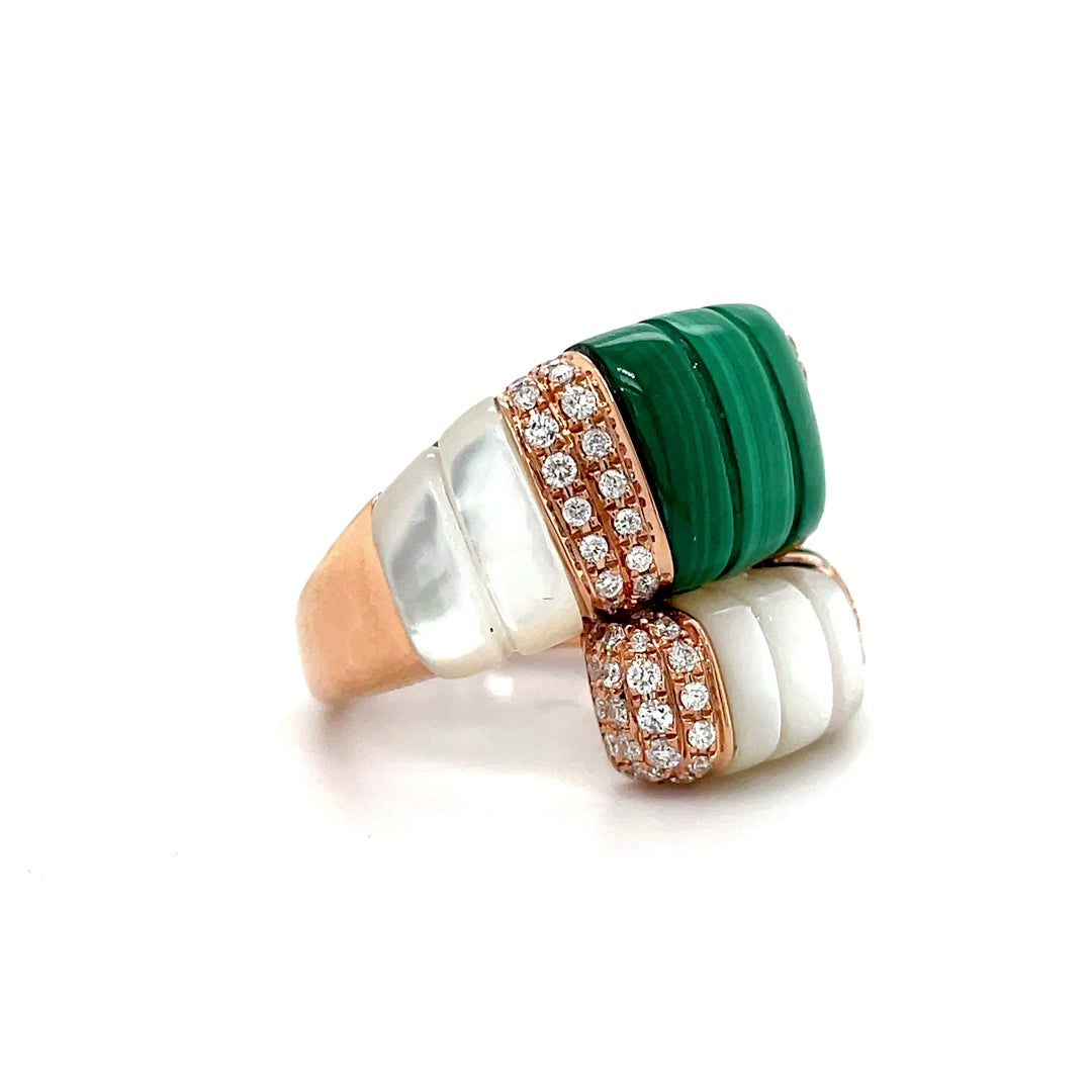 Double Band Malachite and Mother of Pearl Dome Diamond Ring Diamonds House