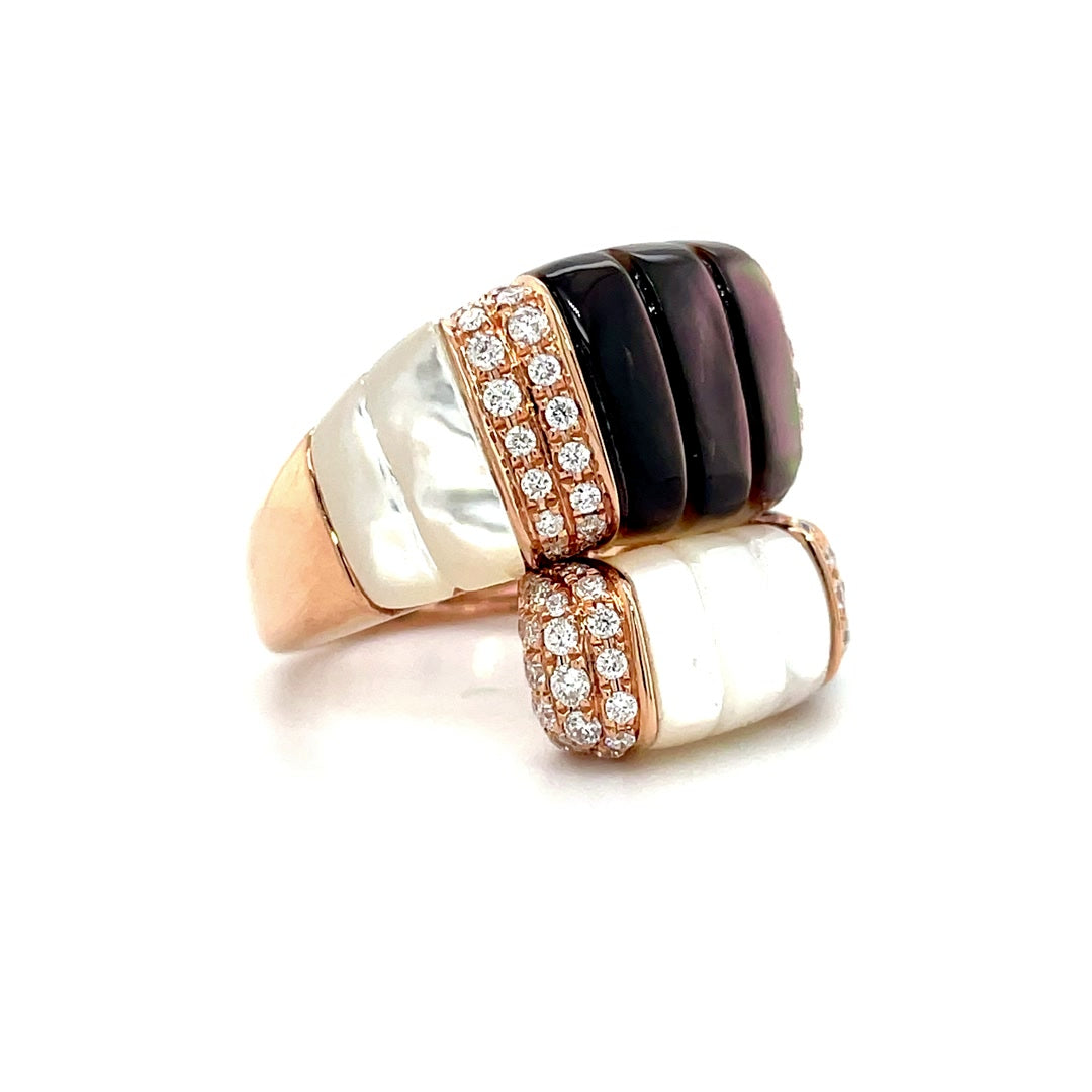 Double Band Black and White Mother of Pearl Dome Diamond Ring Diamonds House