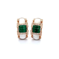 Hoop Mother of Pearl and Malachite Diamond Earrings Diamonds House