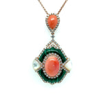 Tear Drop Coral and Malachite Pendant Necklace Diamonds House