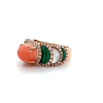 Coral and Malachite Statement Diamond Halo Ring Diamonds House