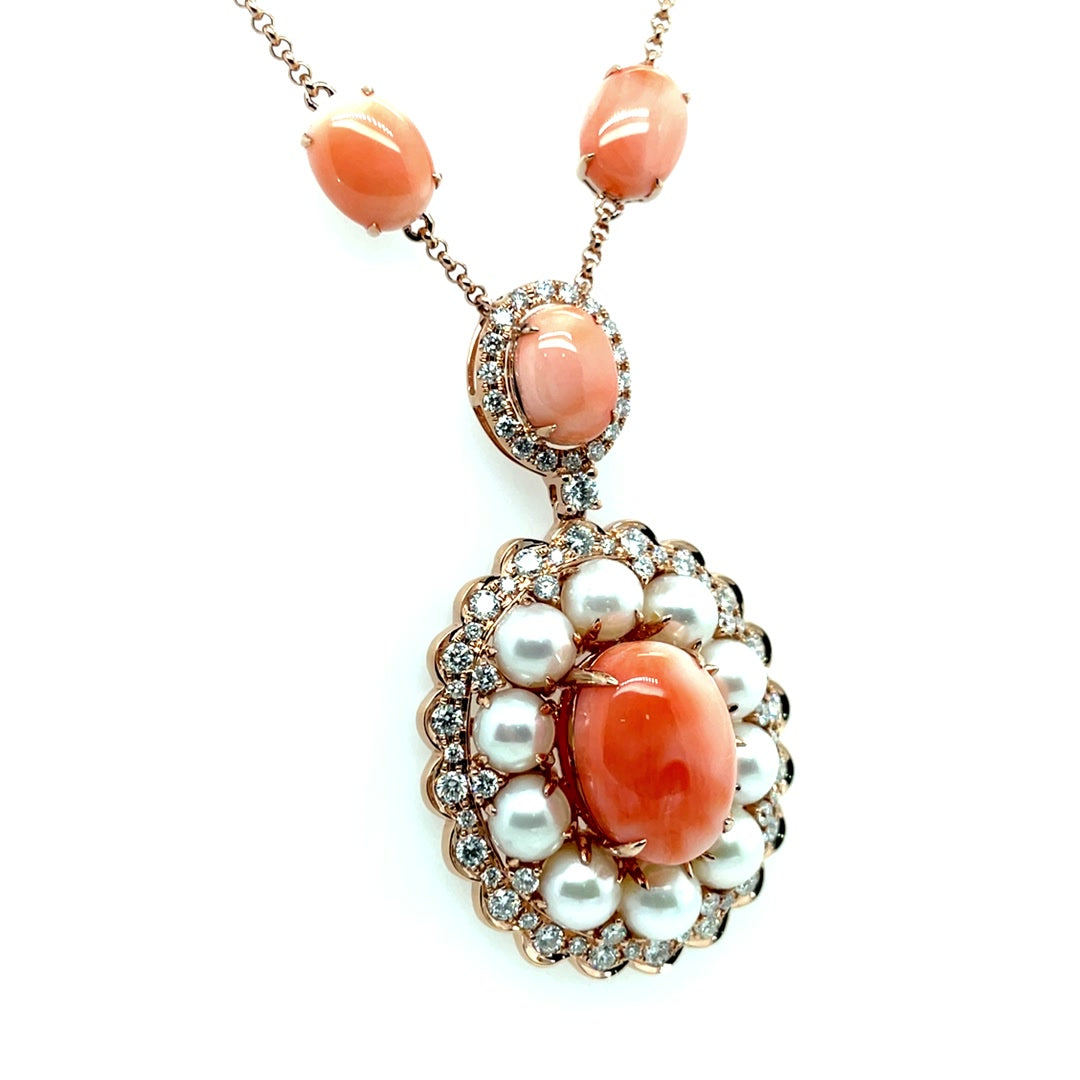 Timeless Diamond Pendant Necklace with Coral and Pearl Diamonds House