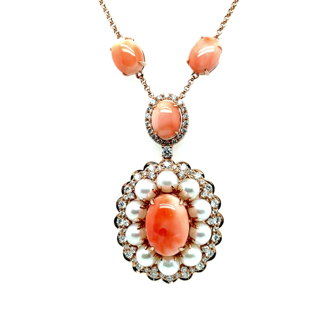 Timeless Diamond Pendant Necklace with Coral and Pearl Diamonds House