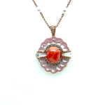 Blossoming Pink Mother of Pearl Flower with Center Coral Diamond Pendant Necklace Diamonds House