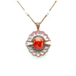 Blossoming Pink Mother of Pearl Flower with Center Coral Diamond Pendant Necklace Diamonds House