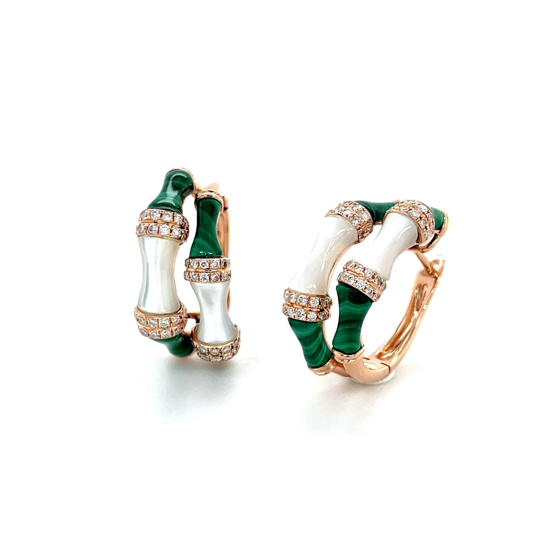 Diamond Hoop Earrings with Malachite and White Enamel Diamonds House