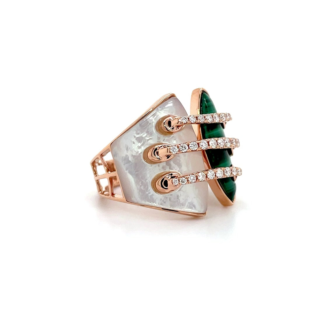 Malachite and Mother of Pearl Split Diamond Stripes Ring Diamonds House