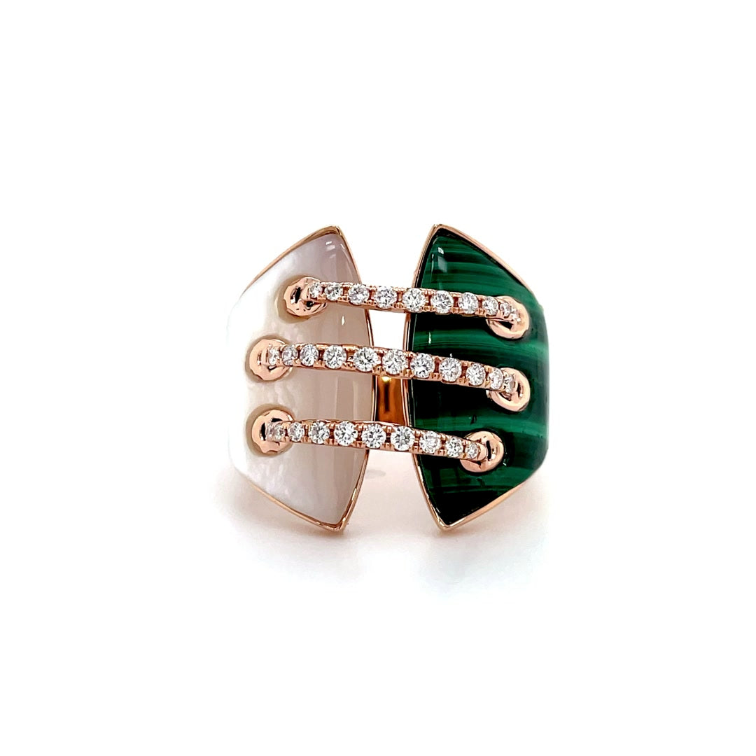 Malachite and Mother of Pearl Split Diamond Stripes Ring Diamonds House