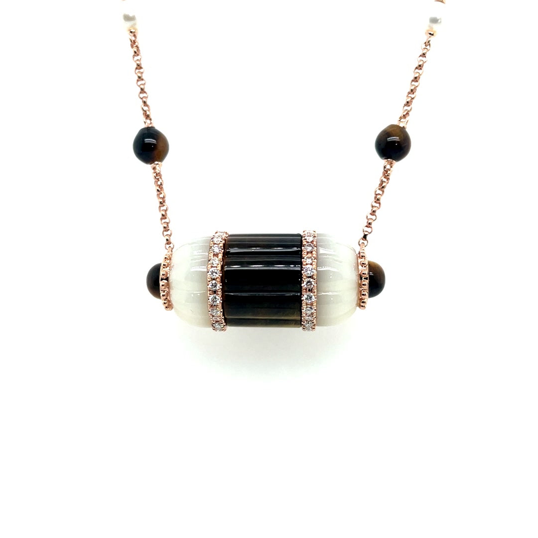 Bold Gemstone Pendant Necklace with Tiger Eye, Mother of Pearl, and Diamond Accents Diamonds House