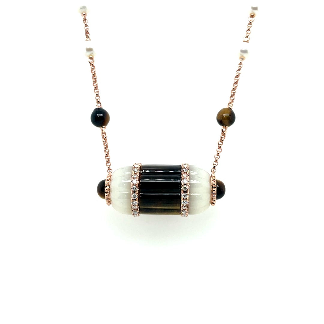 Bold Gemstone Pendant Necklace with Tiger Eye, Mother of Pearl, and Diamond Accents Diamonds House