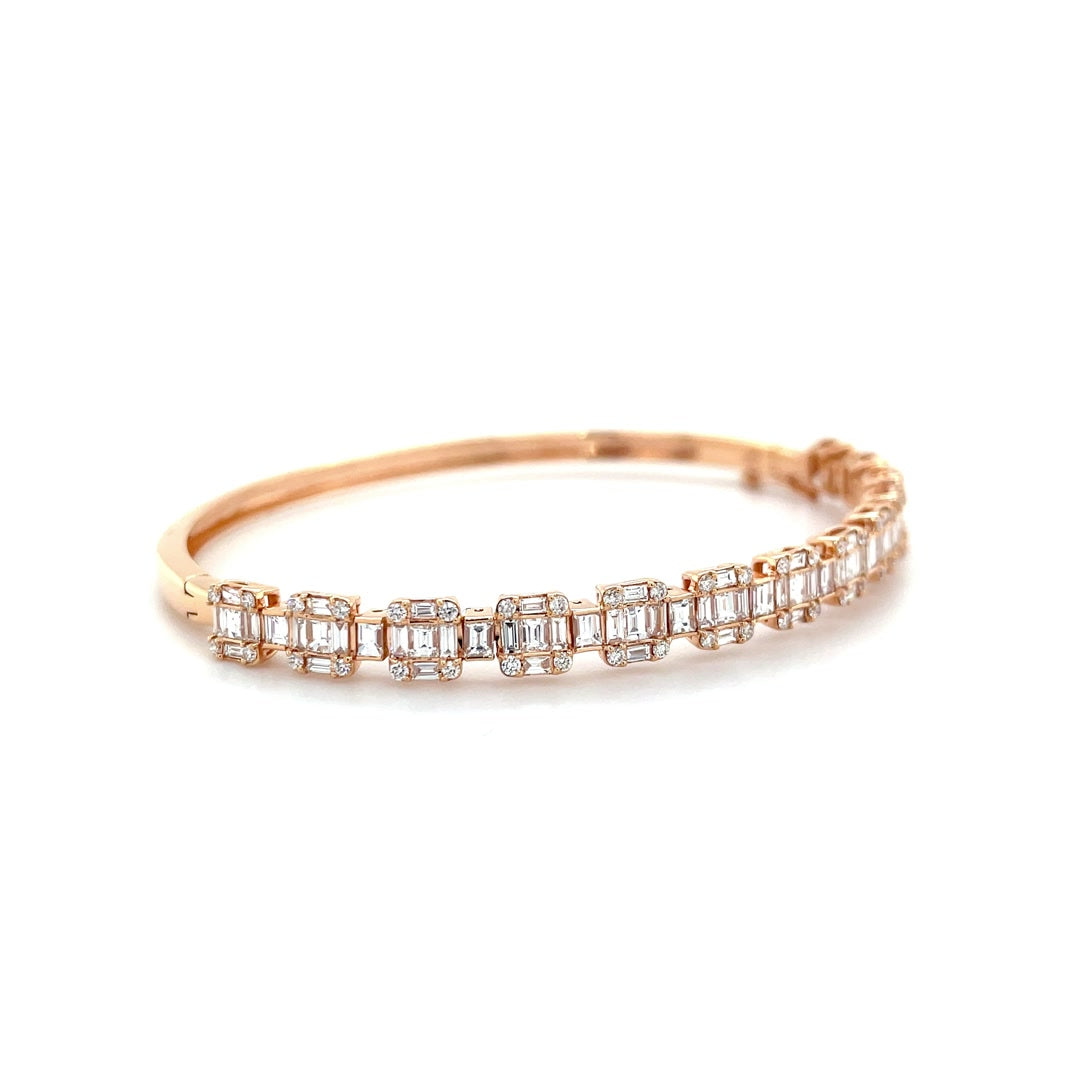 Square Baguette Diamond Clusters Bangle in Rose Gold Diamonds House