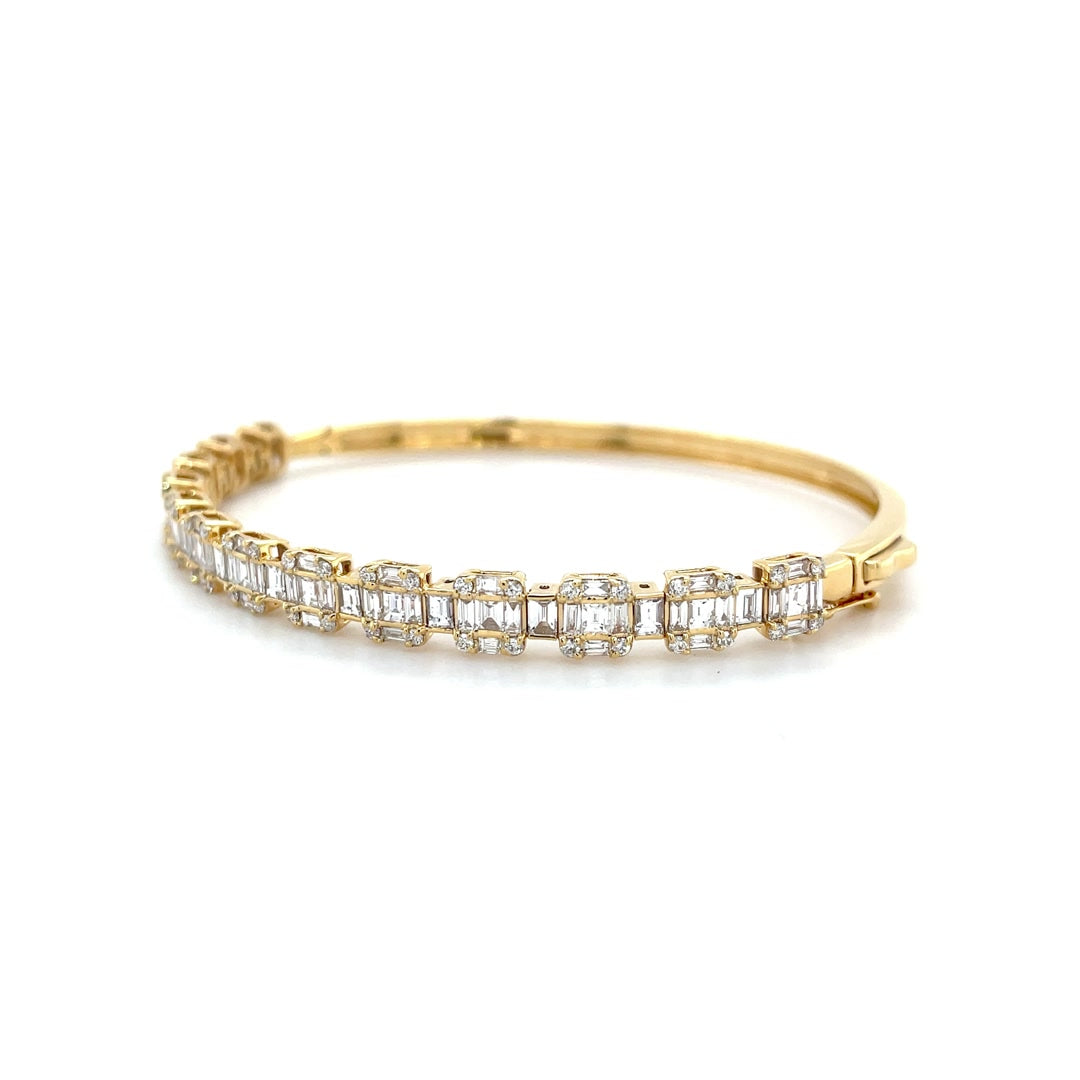 Square Baguette Diamond Clusters Bangle in Yellow Gold Diamonds House