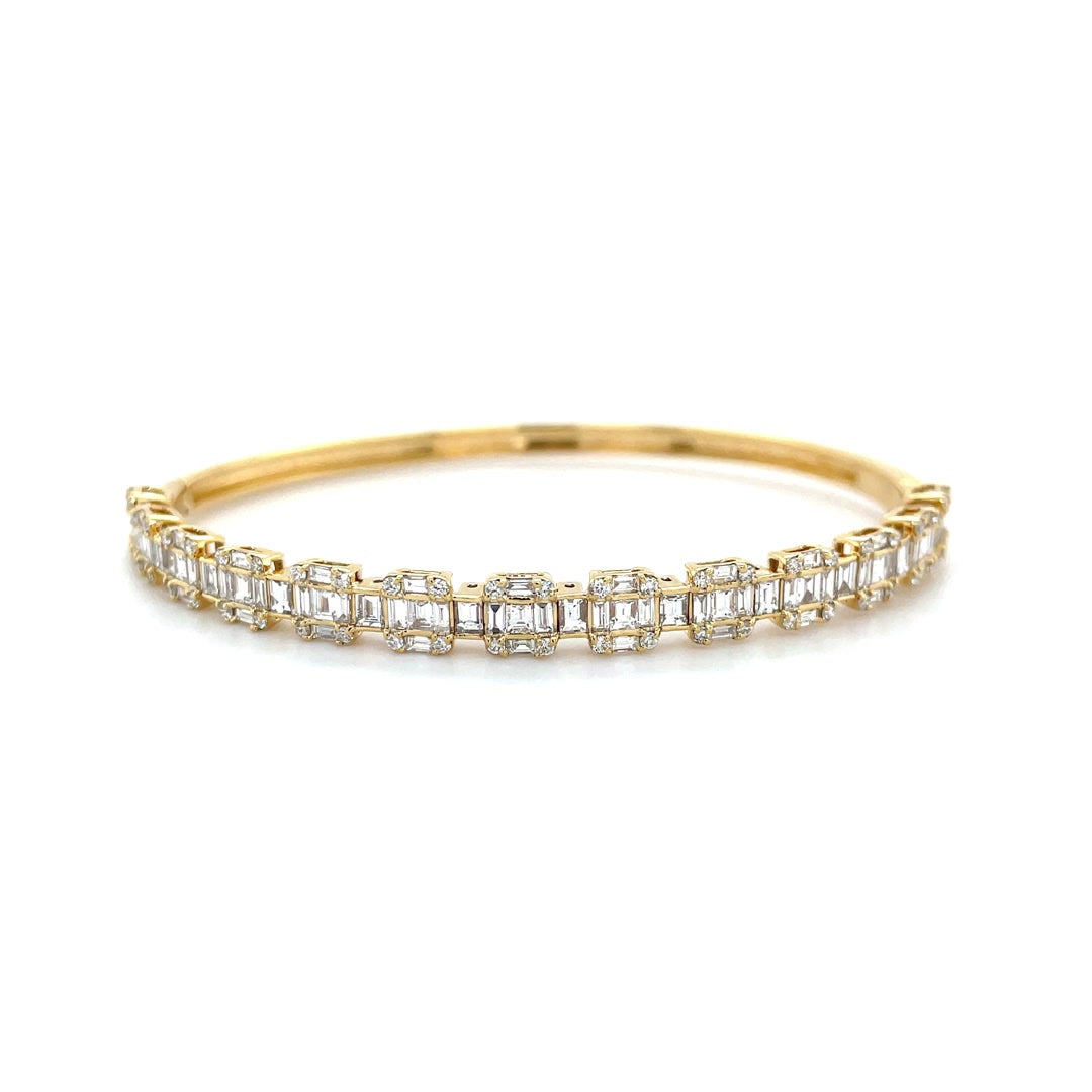 Square Baguette Diamond Clusters Bangle in Yellow Gold Diamonds House