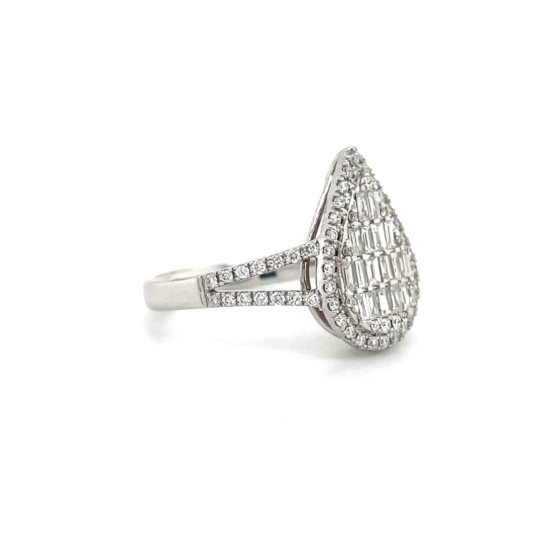 Teardrop Baguette and Round Diamonds Halo Ring Diamonds House