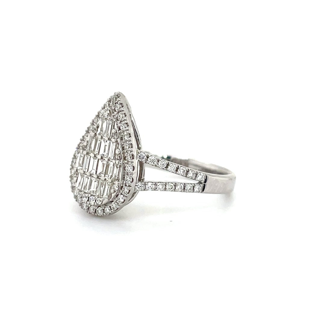 Teardrop Baguette and Round Diamonds Halo Ring Diamonds House